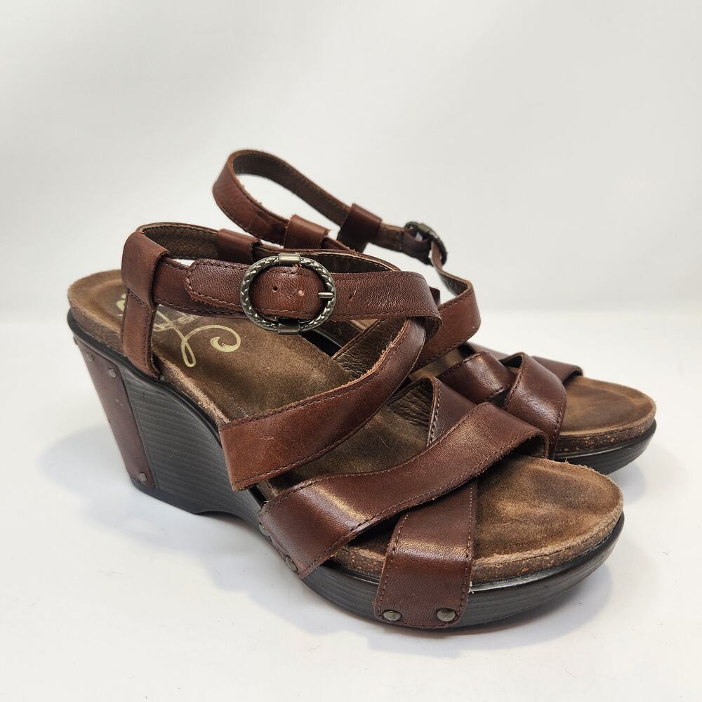 Dansko Brown Leather Wedge Sandals